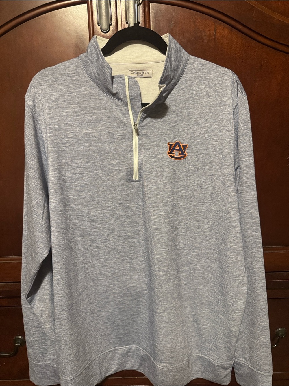 Collars & Co. Men’s Light Heather Blue Quarter-Zip Pullover with Auburn Emblem